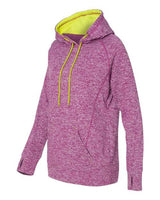 J America JA8616 Ladies' Cosmic Contrast Fleece Hooded Sweatshirt #color_MAG FLCK/ NEO YL