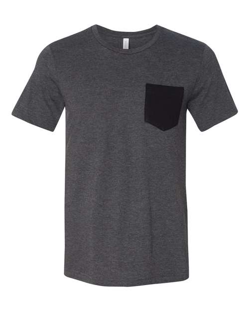 Bella + Canvas 3021 Men's Jersey Short-Sleeve Pocket T-Shirt #color_DRK GRY HTR/ BLK