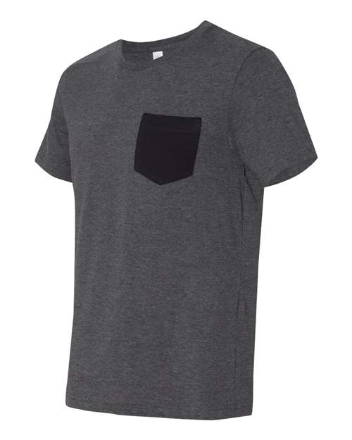 Bella + Canvas 3021 Men's Jersey Short-Sleeve Pocket T-Shirt #color_DRK GRY HTR/ BLK