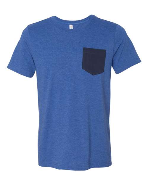 Bella + Canvas 3021 Men's Jersey Short-Sleeve Pocket T-Shirt #color_HTHR TR ROY/ NVY