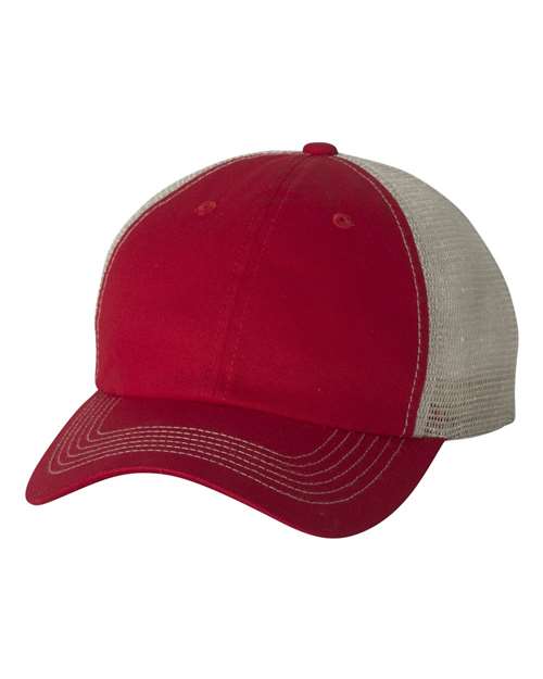 Valucap 3100 Contrast-Stitch Mesh-Back Cap #color_Red/ Stone