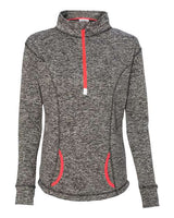 J America JA8617 Ladies' Cosmic Fleece Quarter-Zip #color_CHAR/ FIRE CORAL