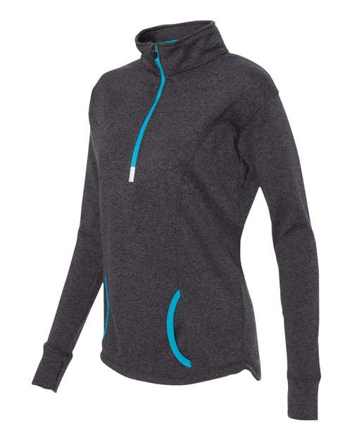 J America JA8617 Ladies' Cosmic Fleece Quarter-Zip #color_ONYX/ ELC BLUE