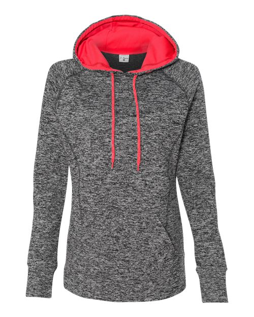 J America JA8616 Ladies' Cosmic Contrast Fleece Hooded Sweatshirt #color_CHR FLK/ FIRE CR