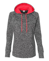 J America JA8616 Ladies' Cosmic Contrast Fleece Hooded Sweatshirt #color_CHR FLK/ FIRE CR