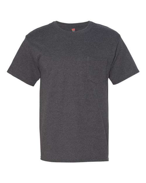 Hanes 5190P Adult Beefy-T with Pocket #color_CHARCOAL HEATHER