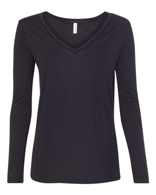 Bella + Canvas 8855 Ladies' Flowy Long-Sleeve V-Neck #color_BLACK