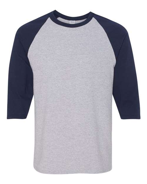 Gildan G570 Adult Heavy Cotton 3/4-Raglan Sleeve T-Shirt #color_SPORT GREY/ NAVY