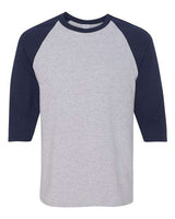 Gildan G570 Adult Heavy Cotton 3/4-Raglan Sleeve T-Shirt #color_SPORT GREY/ NAVY
