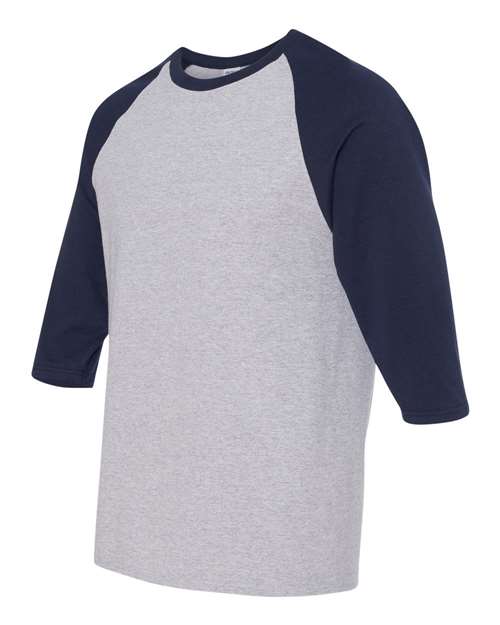Gildan G570 Adult Heavy Cotton 3/4-Raglan Sleeve T-Shirt #color_SPORT GREY/ NAVY