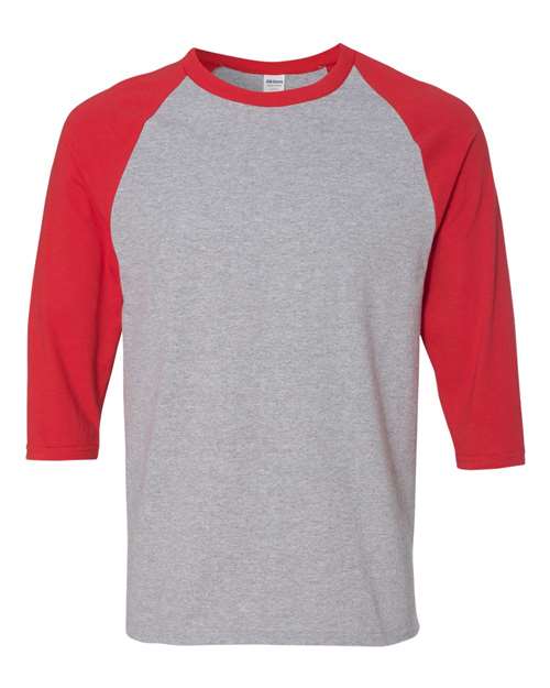 Gildan G570 Adult Heavy Cotton 3/4-Raglan Sleeve T-Shirt #color_SPORT GREY/ RED