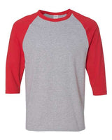 Gildan G570 Adult Heavy Cotton 3/4-Raglan Sleeve T-Shirt #color_SPORT GREY/ RED