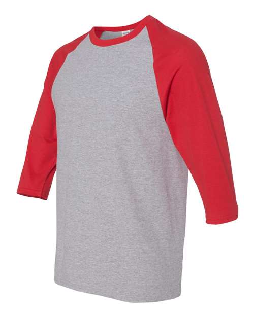 Gildan G570 Adult Heavy Cotton 3/4-Raglan Sleeve T-Shirt #color_SPORT GREY/ RED
