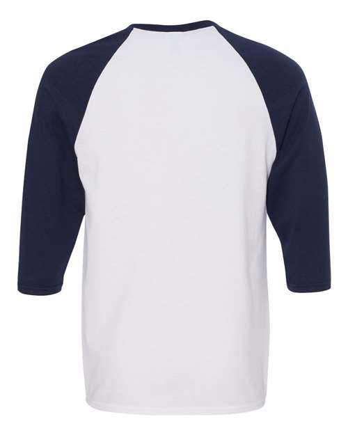 Gildan G570 Adult Heavy Cotton 3/4-Raglan Sleeve T-Shirt #color_WHITE/ NAVY
