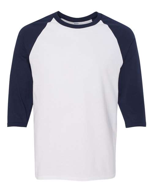 Gildan G570 Adult Heavy Cotton 3/4-Raglan Sleeve T-Shirt #color_WHITE/ NAVY