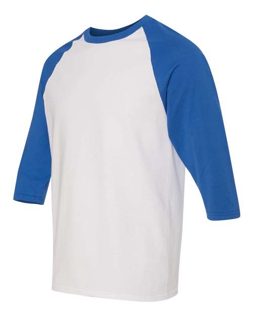 Gildan G570 Adult Heavy Cotton 3/4-Raglan Sleeve T-Shirt #color_WHITE/ ROYAL