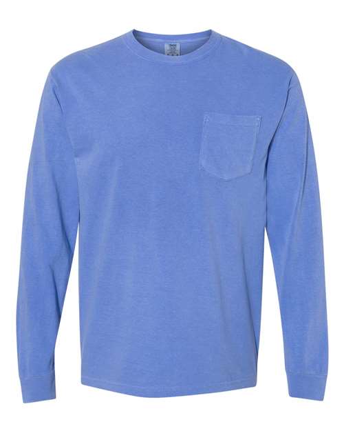 Comfort Colors C4410 Adult Heavyweight RSLong-Sleeve Pocket T-Shirt #color_FLO BLUE