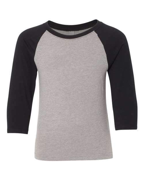 Next Level 3352 Youth CVC 3/4-Sleeve Raglan #color_BLK/ DK GRY HTHR