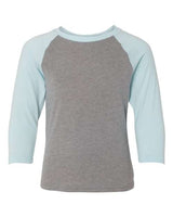 Next Level 3352 Youth CVC 3/4-Sleeve Raglan #color_ICE BL/ D HTR GR