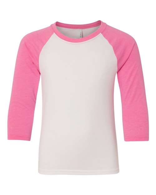 Next Level 3352 Youth CVC 3/4-Sleeve Raglan #color_HOT PINK/ WHITE