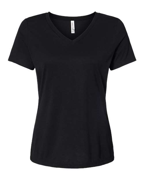 Bella + Canvas 6405 Ladies' Relaxed Jersey V-Neck T-Shirt #color_SOLID BLK TRBLND