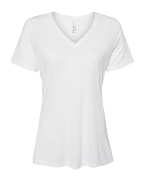 Bella + Canvas 6405 Ladies' Relaxed Jersey V-Neck T-Shirt #color_SOLID WHT TRBLND