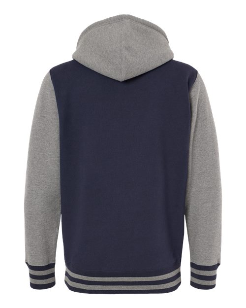 Independent Trading Co. IND45UVZ Heavyweight Varsity Full-Zip Hooded Sweatshirt #color_Classic Navy/ Gunmetal Heather