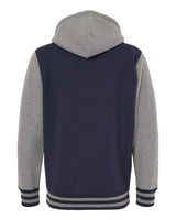 Independent Trading Co. IND45UVZ Heavyweight Varsity Full-Zip Hooded Sweatshirt #color_Classic Navy/ Gunmetal Heather