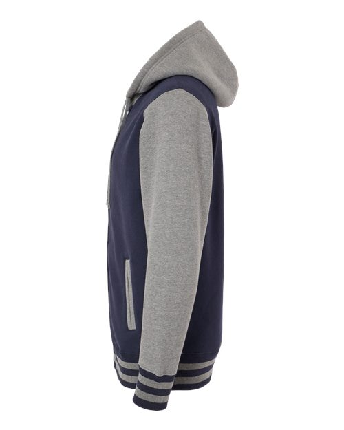Independent Trading Co. IND45UVZ Heavyweight Varsity Full-Zip Hooded Sweatshirt #color_Classic Navy/ Gunmetal Heather