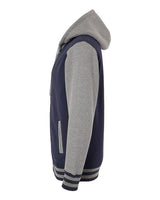 Independent Trading Co. IND45UVZ Heavyweight Varsity Full-Zip Hooded Sweatshirt #color_Classic Navy/ Gunmetal Heather