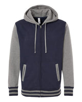 Independent Trading Co. IND45UVZ Heavyweight Varsity Full-Zip Hooded Sweatshirt #color_Classic Navy/ Gunmetal Heather