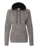 J America JA8616 Ladies' Cosmic Contrast Fleece Hooded Sweatshirt #color_CHARCOL FLK/ BLK