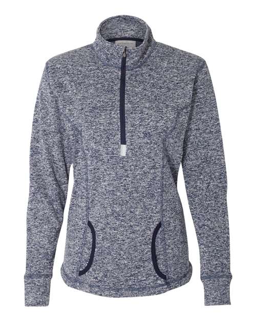 J America JA8617 Ladies' Cosmic Fleece Quarter-Zip #color_NAVY FLECK/ NAVY