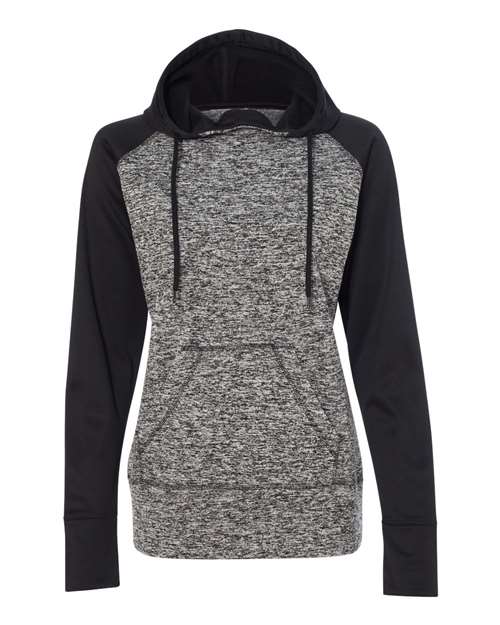 J America JA8618 Ladies' Colorblock Cosmic Hooded Sweatshirt #color_CHRCL FLK/ BLCK