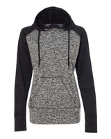 J America JA8618 Ladies' Colorblock Cosmic Hooded Sweatshirt #color_CHRCL FLK/ BLCK