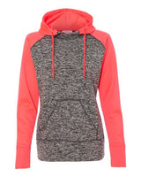 J America JA8618 Ladies' Colorblock Cosmic Hooded Sweatshirt #color_CHR FLK/ FIRE CR