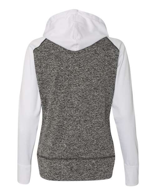 J America JA8618 Ladies' Colorblock Cosmic Hooded Sweatshirt #color_CHRCL FLK/ WHITE