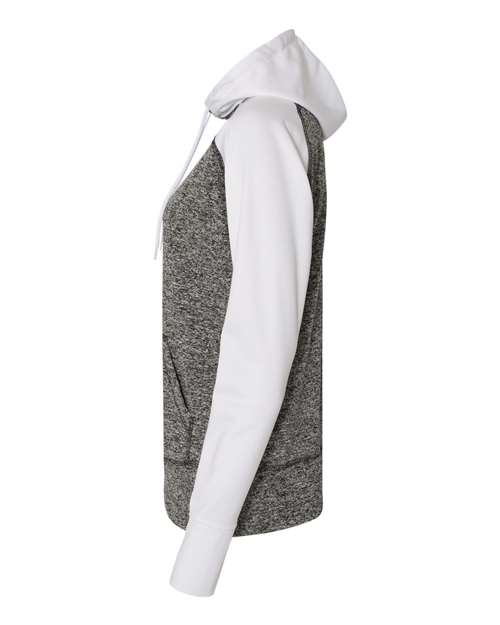 J America JA8618 Ladies' Colorblock Cosmic Hooded Sweatshirt #color_CHRCL FLK/ WHITE