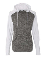 J America JA8618 Ladies' Colorblock Cosmic Hooded Sweatshirt #color_CHRCL FLK/ WHITE