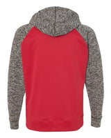 J America JA8612 Adult Colorblock Cosmic Pullover Hooded Sweatshirt #color_RED/ CHRCOAL FLK