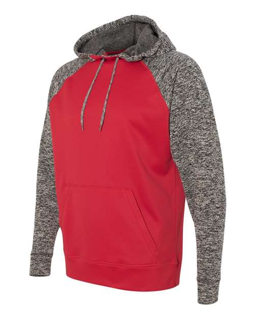 J America JA8612 Adult Colorblock Cosmic Pullover Hooded Sweatshirt #color_RED/ CHRCOAL FLK
