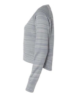 J America JA8663 Ladies' Odyssey Striped Poly Fleece Hi-Lo Crew #color_QUARRY STRIPE