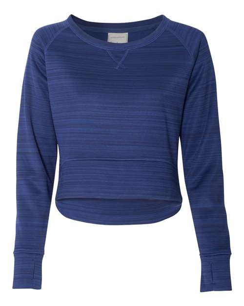 J America JA8663 Ladies' Odyssey Striped Poly Fleece Hi-Lo Crew #color_SAPPHIRE STRIPE