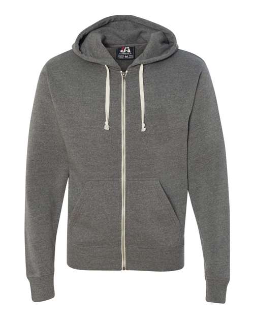 J America JA8872 Adult Triblend Full-Zip Fleece Hooded Sweatshirt #color_SMOKE TRIBLEND