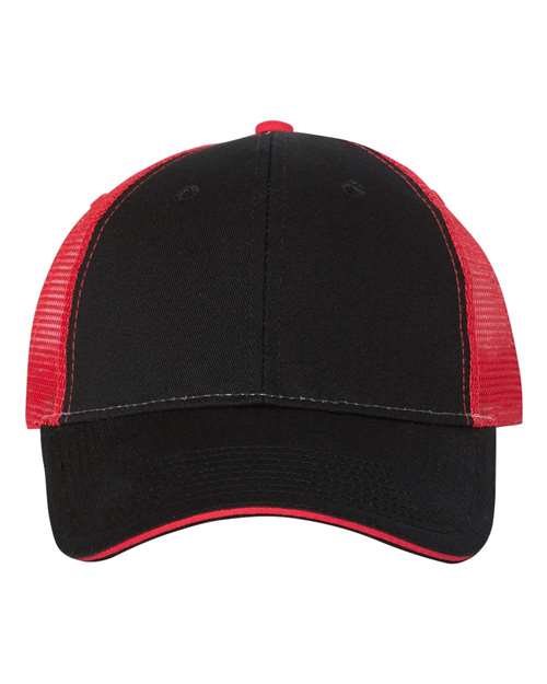 Valucap S102 Sandwich Trucker Cap #color_Black/ Red