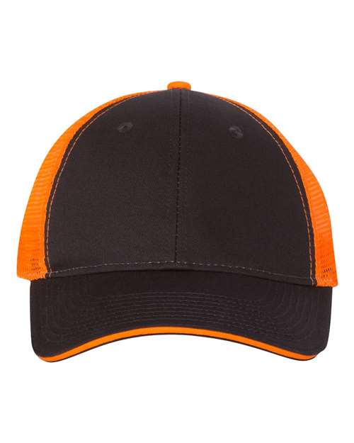 Valucap S102 Sandwich Trucker Cap #color_Charcoal/ Neon Orange