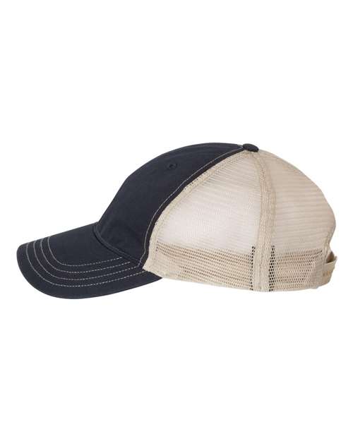 Richardson 111 Garment-Washed Trucker Cap #color_Navy/ Khaki