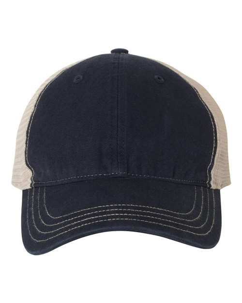 Richardson 111 Garment-Washed Trucker Cap #color_Navy/ Khaki