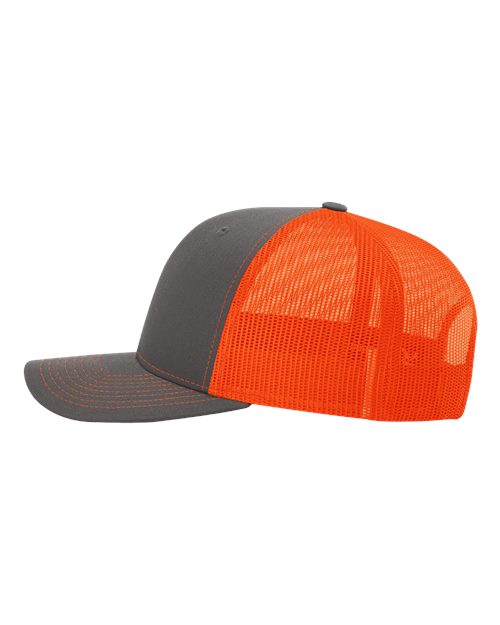 Richardson 112 Snapback Trucker Cap #color_Charcoal/ Neon Orange