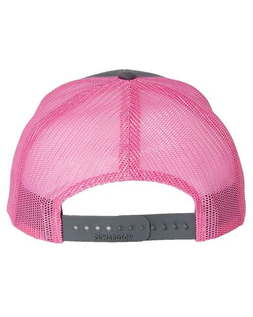 Richardson 112 Snapback Trucker Cap #color_Charcoal/ Neon Pink